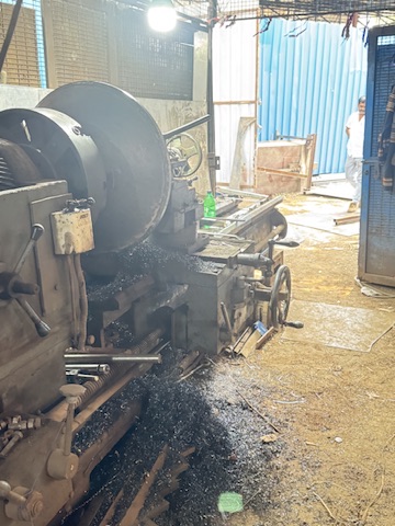 Lathe in operation